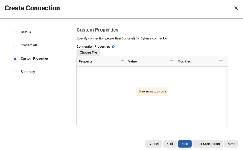 create connection custom properties