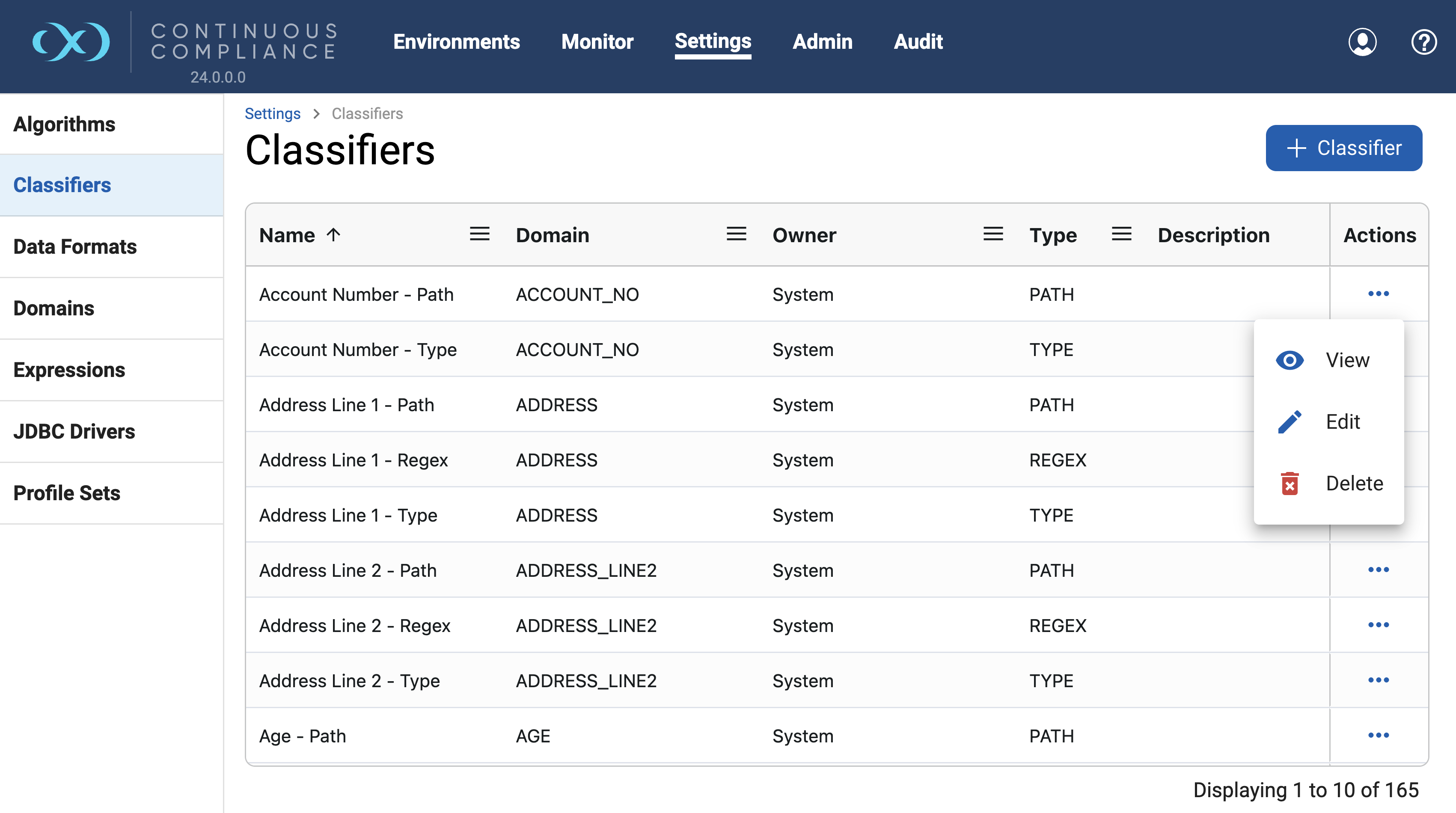 manage classifiers manage classifiers