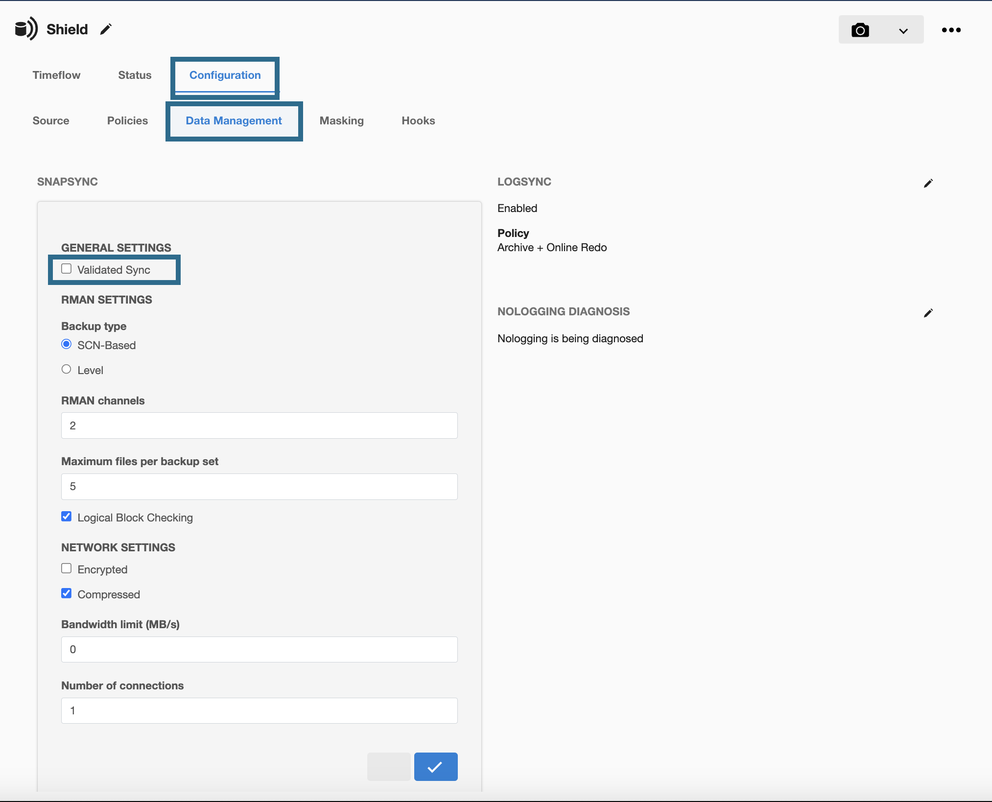 Enabling validated sync for Oracle