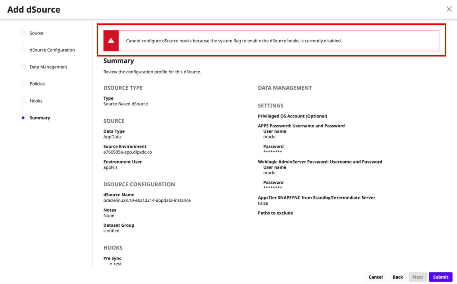 disable dsource hook error disable dsource hook error
