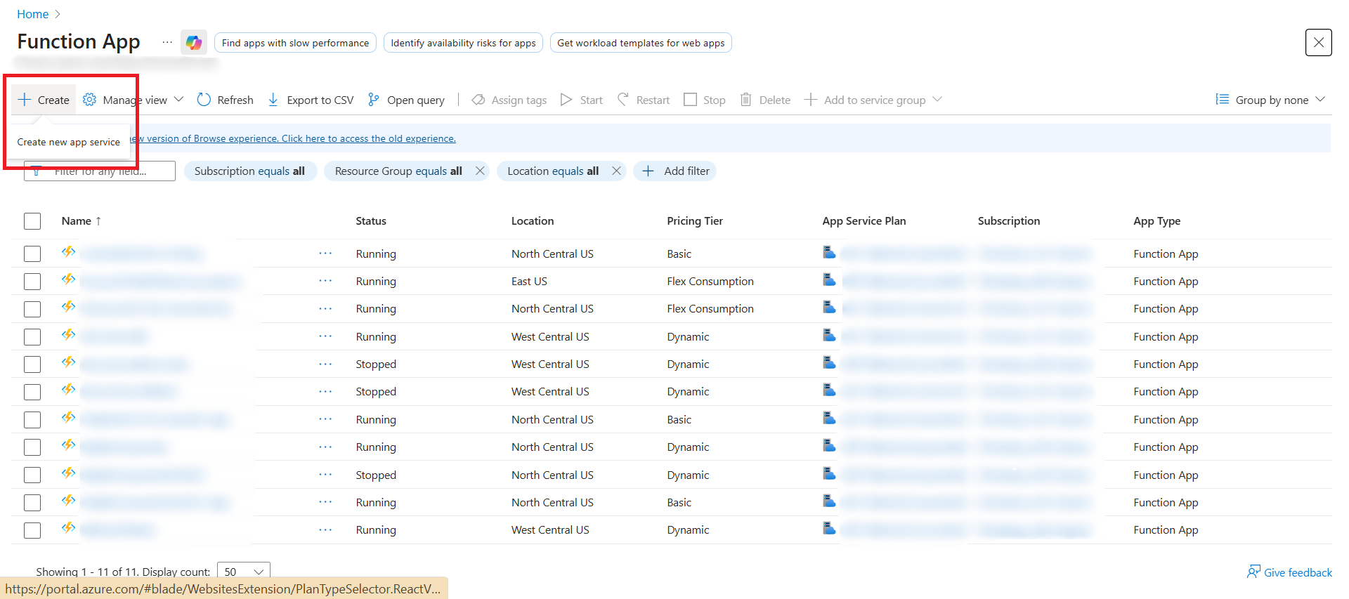 Create an Azure function using an App Service Plan