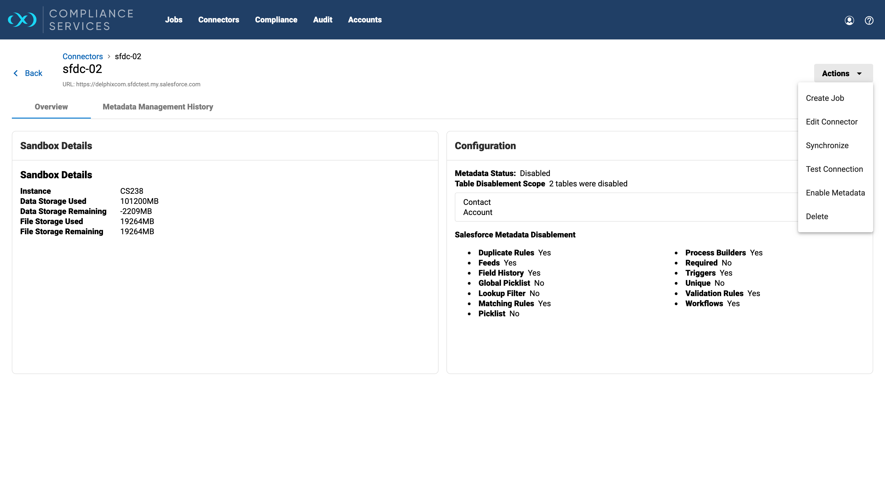 Test connection page