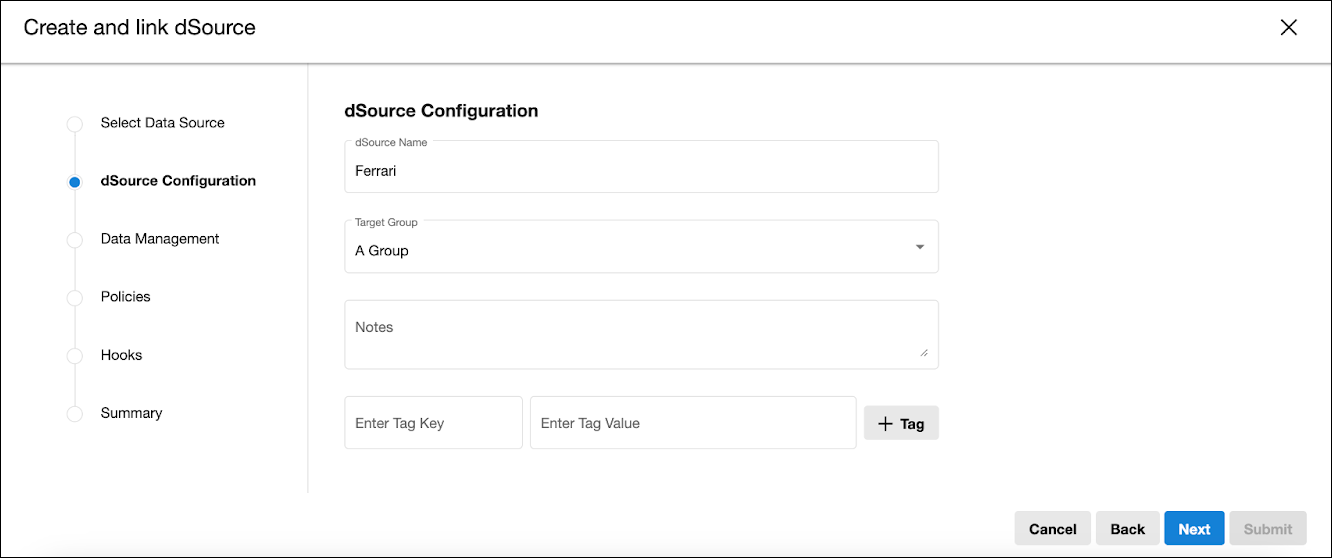dSource creation wizard
