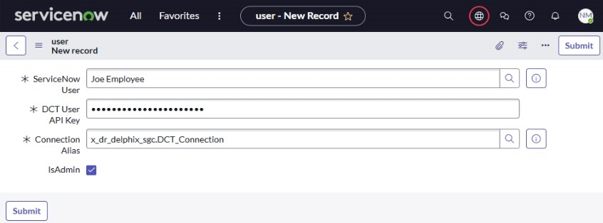 ServiceNow user submit