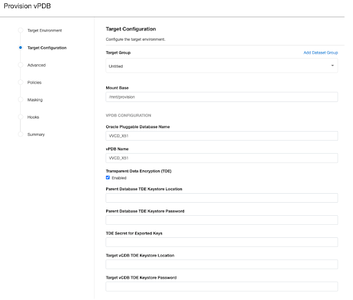 Provisioning a TDE software keystore based vPDB