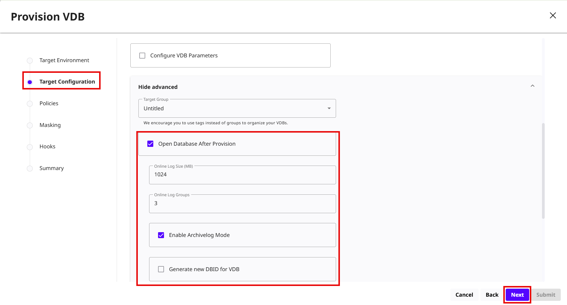 Provision a vPDB from a non-MT dSource into a Linked CDB in DCT