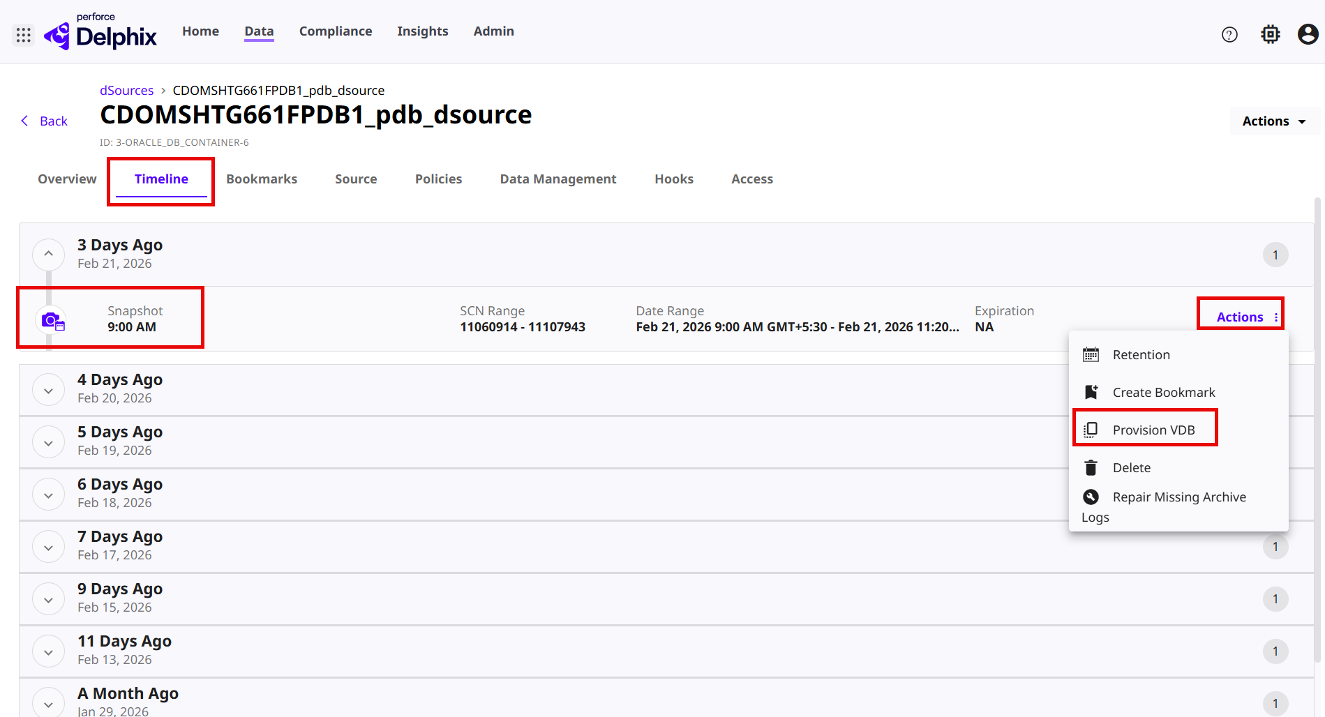 Provision a vPDB from a dSource snapshot into a Linked CDB in DCT