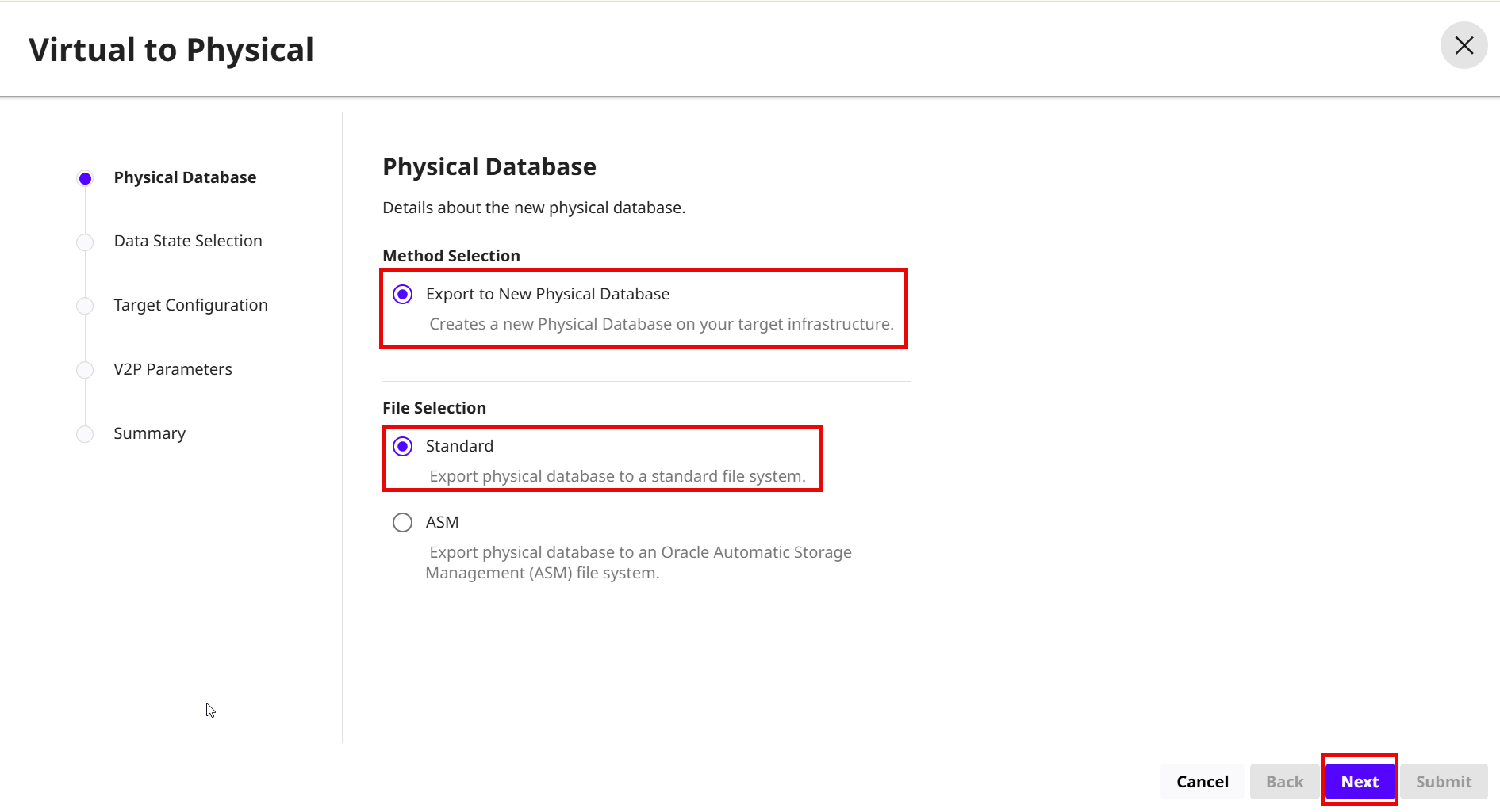Perform V2P operation on Oracle dSource with Physical Database in DCT