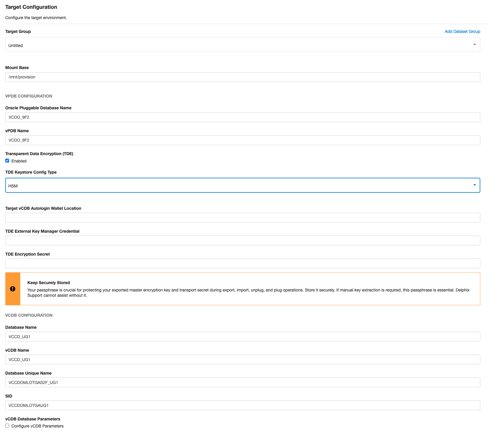 Provisioning a TDE HSM-enabled vPDB