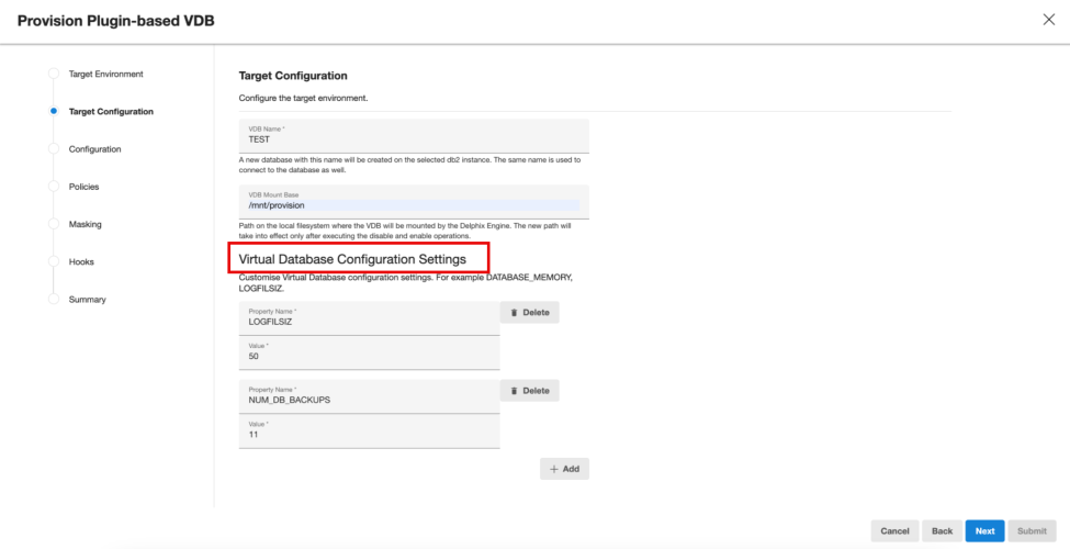 IBM Db2 VDB configuration settings