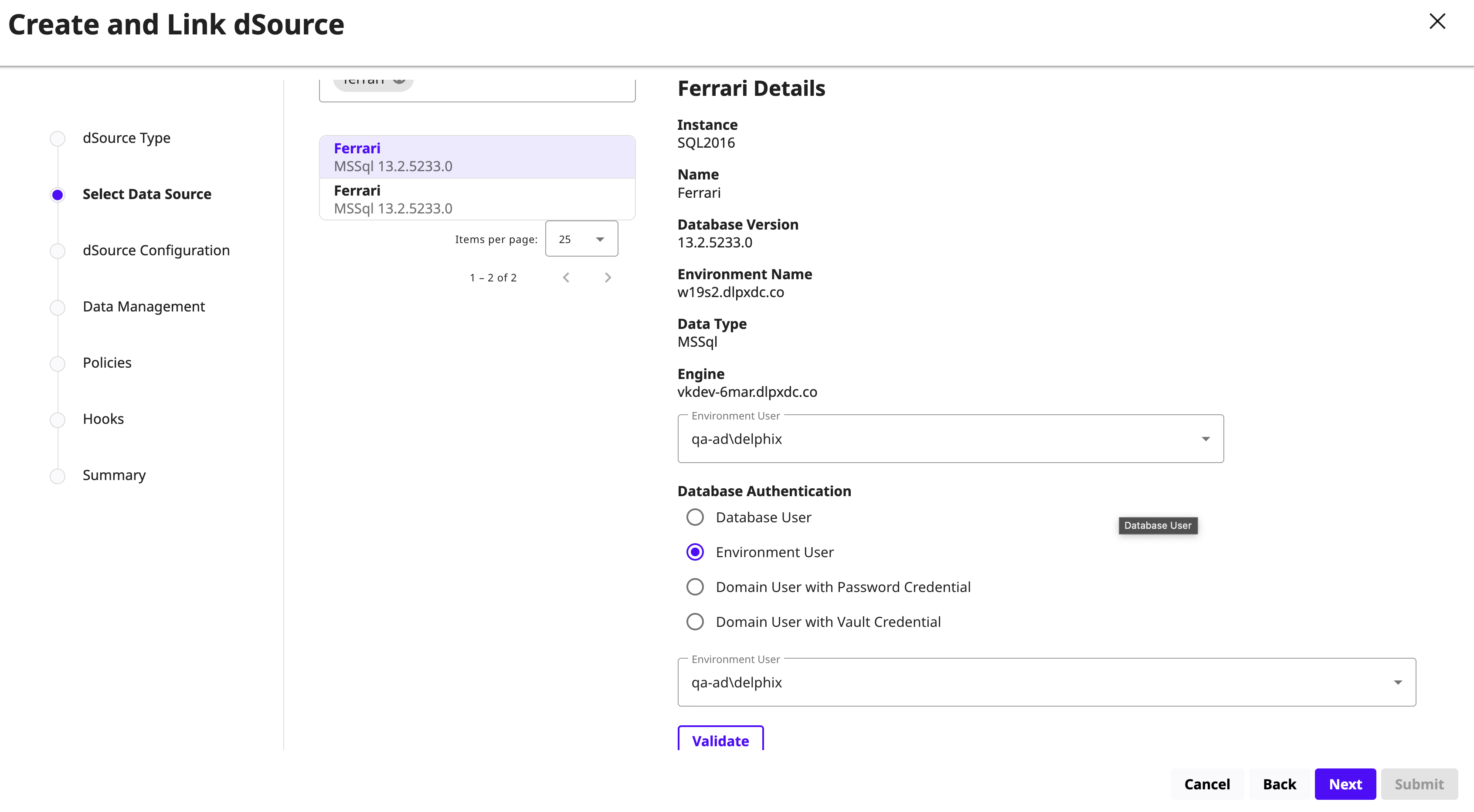 Link a SQL Server source‑based dSource in DCT
