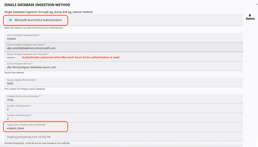 postgresql single database ingestion