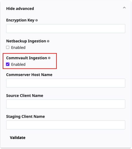 enable commvault settings with backups