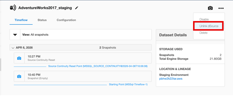 unlink staging dsource